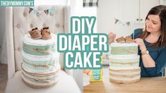 a woman is decorating a diaper cake