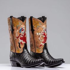 Day of the Dead Boots - AXEL'S Insane Fashion, Black Caiman, Cowgirl Things, Caiman Crocodile, Custom Cowboy Boots, The Day Of The Dead, Western Buckles, The American Dream, Boot Companies