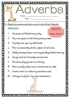 an adverbs worksheet for children to learn how to read the words