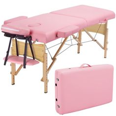 If you are a massagist/masseur or if you want to massage at home, you mustnt miss out this home portable professional massage table. The soft cushion of the massage table gives you a smooth and comfortable feeling; the beech wood legs give you strong and stable support. The height of this massaging bed is adjustable by turning the knobs on the legs. The users can always find suitable positions. This massage bed does not require any tools. Just open the massage bed and stretch the legs to the pos Spa Massage Bed, Spa Portable, House Spa, Spa Bed, Beauty Table, Cradle Bedding, Portable Spa, Spa Ideas, Bed Legs