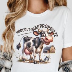 This design has either been created by me or carefully curated and edited by me. The final product is professionally produced and shipped by our trusted printing partner to ensure exceptional quality, efficiency, and fast delivery. Udderly Inappropriate Cow Shirt 🐄 For the cow lovers with a cheeky sense of humor, this "Udderly Inappropriate" design is sure to bring a smile to your face! Featuring a playful cow in a farmyard setting, this hilarious design is perfect for anyone who loves farm lif Funny Cow, Cow Shirt, Lover Sweatshirt, Cows Funny, Fishnet Stockings, Cool Countries, Animal Tshirt, Love Shirt, Farm Animal