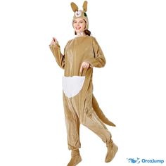 Orcajump - Halloween clothes kangaroo kangaroo animal dress up cute play with hat pajamas jumpsuit - Final Sale Casual Winter Onesie For Costume Events, Casual Winter Onesie Costume, Casual Halloween Costume Onesie, Casual Halloween Costume Party Onesie, Novelty Long Sleeve Costumes For Costume Party, Novelty Long Sleeve Costume For Costume Party, Kangaroo Animal, Kangaroo Stuffed Animal, Animal Dress