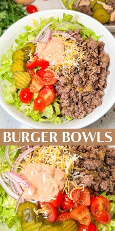 Burger bowls are a healthier spin off the classic grilled burgers! All burger ingredients are served in a bowl, minus the bread. The burger bowls are so delicious and they come together so quickly. Whip these burger bowls in under 15 minutes, such a great dinner for busy weeknights. #effortlesscook #dinner #burger #burgerbowls #burgerrecipe #food #foodie #dinnerideas #beef #groundbeef