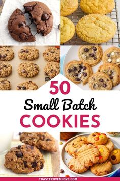 small batch cookies collage with text overlay that reads 50 small batch cookies