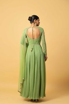 Mint green Anarkali with hand embroidery in georgette , dupatta is in soft net . Mint Green Anarkali, Off Shoulder Lehenga, Royal Blue Lehenga, Green Anarkali, Raw Silk Lehenga, Yellow Lehenga, Georgette Dupatta, Ivory Blouse, Criss Cross Top