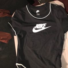 Bodysuit, All Back With White Nike Sign Spring Sports Black Bodysuit, Black Sports Bodysuit For Spring, Black Spring Sports Bodysuit, Black Bodysuit For Sports In Spring, Casual Black Bodysuit With Crew Neck, Casual Nike Fitted Bodysuit, Nike Black Fitted Bodysuit, Nike Bodysuit, Nike Sign