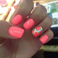 I love the bright color it's so pretty Coral Nails, Manicure Gel, Popular Nail Designs, Pink Nail Art, Popular Nails, Pink Nail, Fabulous Nails