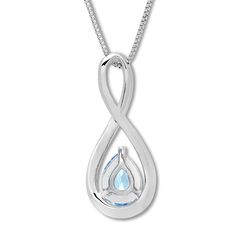 This bright necklace for her features a pear-shaped aquamarine shimmering in a loop of sterling silver. The pendant sways from an 18-inch box chain that fastens with a lobster clasp. Aquamarine is March's birthstone. Silver Teardrop Pendant Birthstone Necklace, Silver Teardrop Birthstone Drop Necklace, Silver Teardrop Birthstone Necklace, Modern Teardrop Necklace For Anniversary, Teardrop Birthstone Drop Necklace For Anniversary, Bright Necklace, Blue Topaz Necklace, Necklace For Her, Aquamarine Necklace