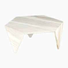 a white wooden table with two legs and one leg on the side, it is made out of plywood