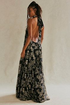 Turn heads in this forever special maxi dress featured in a halter style silhouette with metallic gold detailing throughout and adjustable tie neckline for added versatility. * Pleating at bottom * Fully lined design * Exposed back detail | Holding On Convertible Maxi Dress by Free People in Black, Size: XS Convertible Maxi Dress, Leopard Maxi Dress, Black Tie Dress, Cocktail Event, Dresses Cocktail, Women's Evening Dresses, Feather Dress, Pleated Maxi Dress, Pleated Maxi