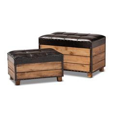 Baxton Studio Marelli Rustic Dark Brown Faux Leather Upholstered 2-Piece Wood Storage Trunk Ottoman Set FredCo theFredCo Trunk Ottoman, Decorative Trunks, Faux Leather Ottoman, Leather Storage Ottoman, Small Ottoman, Large Ottoman, Tufted Storage Ottoman, Wood Trunk, Storage Trunk