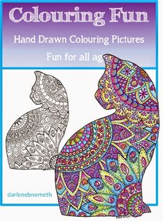 an adult coloring book with a cat and paisley pattern