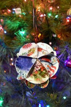 an ornament hanging from a christmas tree