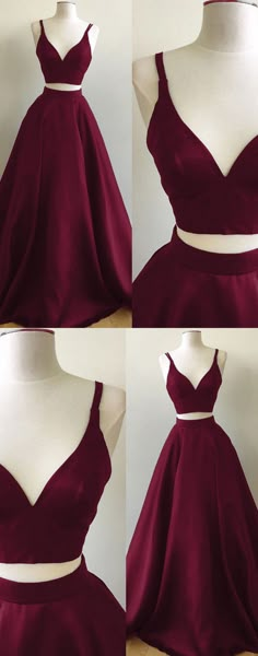 Prom Dress Two Piece, Two Piece Evening Dresses, Burgundy Prom, Homecoming Formal Dresses, Evening Dress Long, Lehenga Designs Simple, V Neck Prom Dresses, Prom Dresses Two Piece, Burgundy Prom Dress