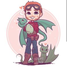 a cartoon character holding a baby dragon