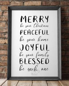 a black and white christmas print with the words merry be your christmas peaceful joyful,