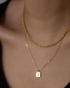 Personalized square charm on a dainty paper clip chain. • Available in Gold filled or Sterling Silver • 8mm square charm • Can be personalized with up to 1 character Necklace Aesthetic, Square Necklace, Couple Necklaces, Charm Chain, Diamond Free, Meaningful Jewelry, Tag Necklace, Paper Clip, Ring Bracelet