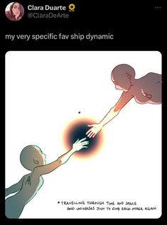 an image of two people reaching for each other's hand, with the caption that reads, my very specific fav ship dynamic