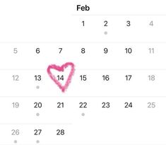 a pink heart drawn on top of a calendar with the word feb written in it