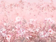 a pink floral background with lots of flowers