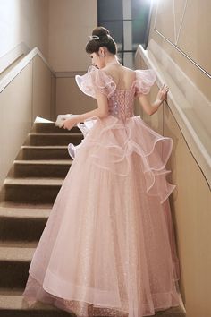 Pink Tulle Sequins Long Formal Dresses Beautiful Short Sleeve Evening Dresses Long Formal Dresses, Dresses Beautiful, Evening Dresses With Sleeves, Beautiful Shorts, Pink Tulle, British Indian, Special Occasion Dresses, The Pink, Occasion Dresses