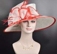 "100% Sinamay, light and comfortable *Wide brim measure Appr 6.5\" brim *The crown is decorated with feather flower. Very beautiful!! *Head girth is 21\" to 22.5\", adjustable string inside can give you the best fit. *Great for Kentucky Derby, Church, Wedding, Tea Party or another special event If you want to use different colors single feathers to match your dress, tell me the color you need, I will help you. 💃1. All hats will be sent from Rockville, MD, 20850, using FedEx Ground (1- 5 busines Elegant Red Mini Hats For The Beach, Elegant Red Sun Hat For Spring, Elegant Red Wide Brim Straw Hat, Red Short Brim Sun Hat For Party, Elegant Red Sun Hat With Curved Brim, Elegant Red Flat Brim Sun Hat, Red Feather Trim Hat For Kentucky Derby, Red Brimmed Hat For Royal Ascot, Red Wide-brim Hat For Wedding