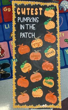 a bulletin board with pumpkins in the patch written on it and words cut out