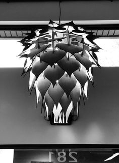 a black and white photo of a light fixture