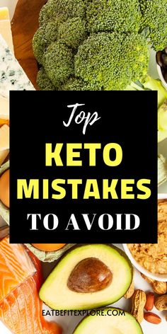 Graphic with the title "Top Keto Mistakes to Avoid" and a photo of keto foods in the background. Keto 101, Carb Dishes, Food Knowledge, Keto Diet Results, Keto Diet List, Keto Diets, Keto Diet Breakfast, Exercise Ideas, Diet Breakfast Recipes