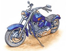 a drawing of a blue motorcycle parked in the dirt