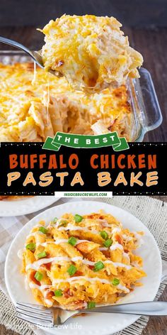 buffalo chicken pasta bake on a white plate