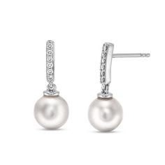 These Diamond Pearl Drop Earrings are 14K white gold with approximately 0.10 carat brilliant cut diamonds. Diamonds Direct, Natural Pearl Necklace, Freshwater Pearl Ring, Mens Jewelry Bracelet, Diamond Pendant Necklace, Pearl Stud Earrings, Diamond Bracelets, Pendant Bracelet, Pearl Studs