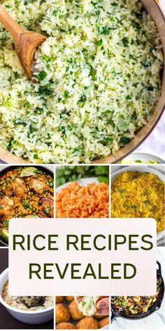 rice in a pan with the words rice recipes revealed