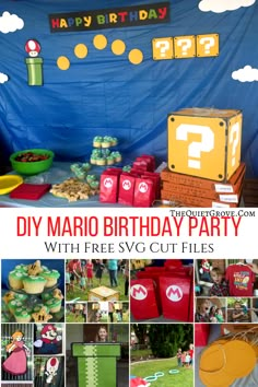 mario birthday party with free svg cut files and printables for the game