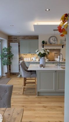 the kitchen is clean and ready to be used as a dining room or living room