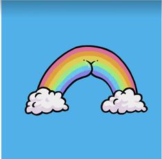 a drawing of a rainbow with clouds in the sky