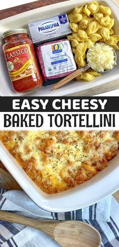 this easy cheesy baked tortellini recipe is the perfect way to use up leftover pasta