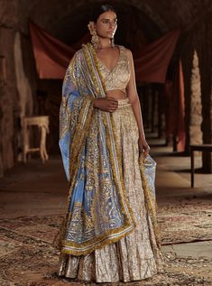 Itrh-Silver & Sky Blue Falak Chaandi Lehenga Set-INDIASPOPUP.COM Stylish Lehenga, Indian Wedding Guest, Gold Lehenga, Lehenga Indian, Sharara Set, Designer Lehenga, Wedding Clothes, Lehenga Designs, Indian Attire