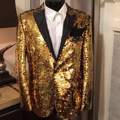 Gold And Black Sequin Jacket By Coofandy Stand Out From The Crowd! Black Sequin Jacket, Gold Jacket, Sequin Jacket, Stand Out From The Crowd, Gold Sequins, Black Sequins, Gold Black, Mens Jackets, Sequin