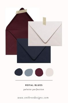 the royal blues palette is shown with an envelope and color swatches for each letter