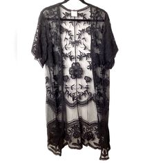 Nwt Sirenlily Maternity Black Duster/Kimono Sz M 80% Cotton 20% Nylon P2p 18” L 46” Cami And Cardigan Outfit, Lace Cardigan Outfit, Black Lace Kimono, Black Lace Cardigan, Boho Witch, Kimono Outfits, Black Duster, Black Lace Cami, Kimono Outfit