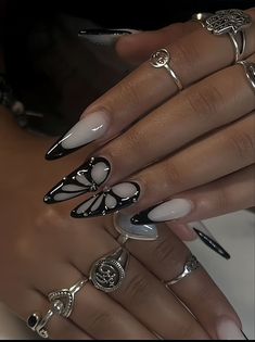 Paznokcie Hello Kitty, Future Nails, Butterfly Nail Designs, Edgy Nails, Grunge Nails, Butterfly Nail, Fire Nails