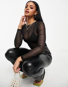 ASOS DESIGN mesh long sleeve bodysuit in black | ASOS Long Sleeve Mesh Bodysuit For Night Out, Fall Bodysuit With Sheer Sleeves For Night Out, Sheer Mesh Long Sleeve Bodysuit, Night Out Long Sleeve Bodysuit With Mesh Sleeves, Black Long Sleeve Sheer Bodysuit, Black Sheer Long Sleeve Bodysuit, Sheer Bodysuit For Night Out In Fall, High Stretch Bodysuit With Sheer Sleeves For Night Out, Long Sleeve Mesh Bodysuit For Party