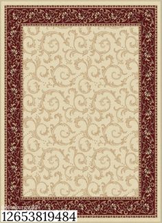 a red and beige rug with an ornate border