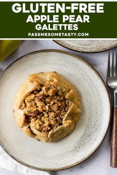 an apple pie on a plate with the text gluten - free apple pears