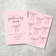 two pink greeting cards with bows on them