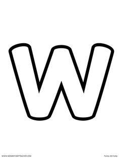 the letter w coloring page is shown in black and white, with an outline style