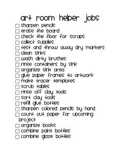 a printable art room helper jobs list