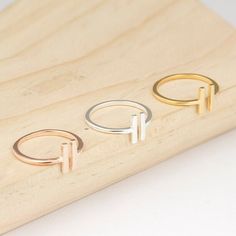 18K Gold Bars Ring, Parallel Bar Rings, Dainty Bar Ring, Punk Fashion Bar Ring | eBay Gold Bar Ring, Letter Rings, T Letter, Dainty Style, Bar Ring, Letter Ring, Tiny Earrings, Women Midi, Rings Jewelry