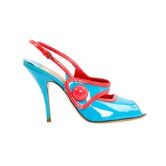 A Sophisticated, Feminine Silhouette Characterizes This Pair Of Miu Miu Sandals In Blue & Pink Patent Leather. The Feature Is Button Accented, Peep Toe And Slingback With A Slender Stiletto Heel. Vintage Miu Miu, Miu Miu Sandals, Miu Miu Shoes, Feminine Silhouette, Peep Toe Heels, Vintage Shoes, Stiletto Heel, Miu Miu, Shoes Women Heels